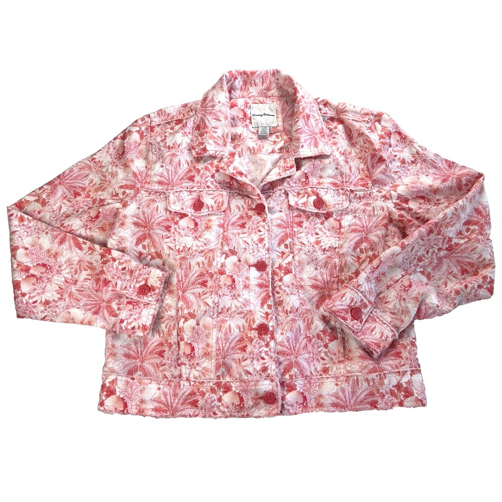 Tommy Bahama 100% Linen Petit Palma Print Jacket Coastal Grandma Size L